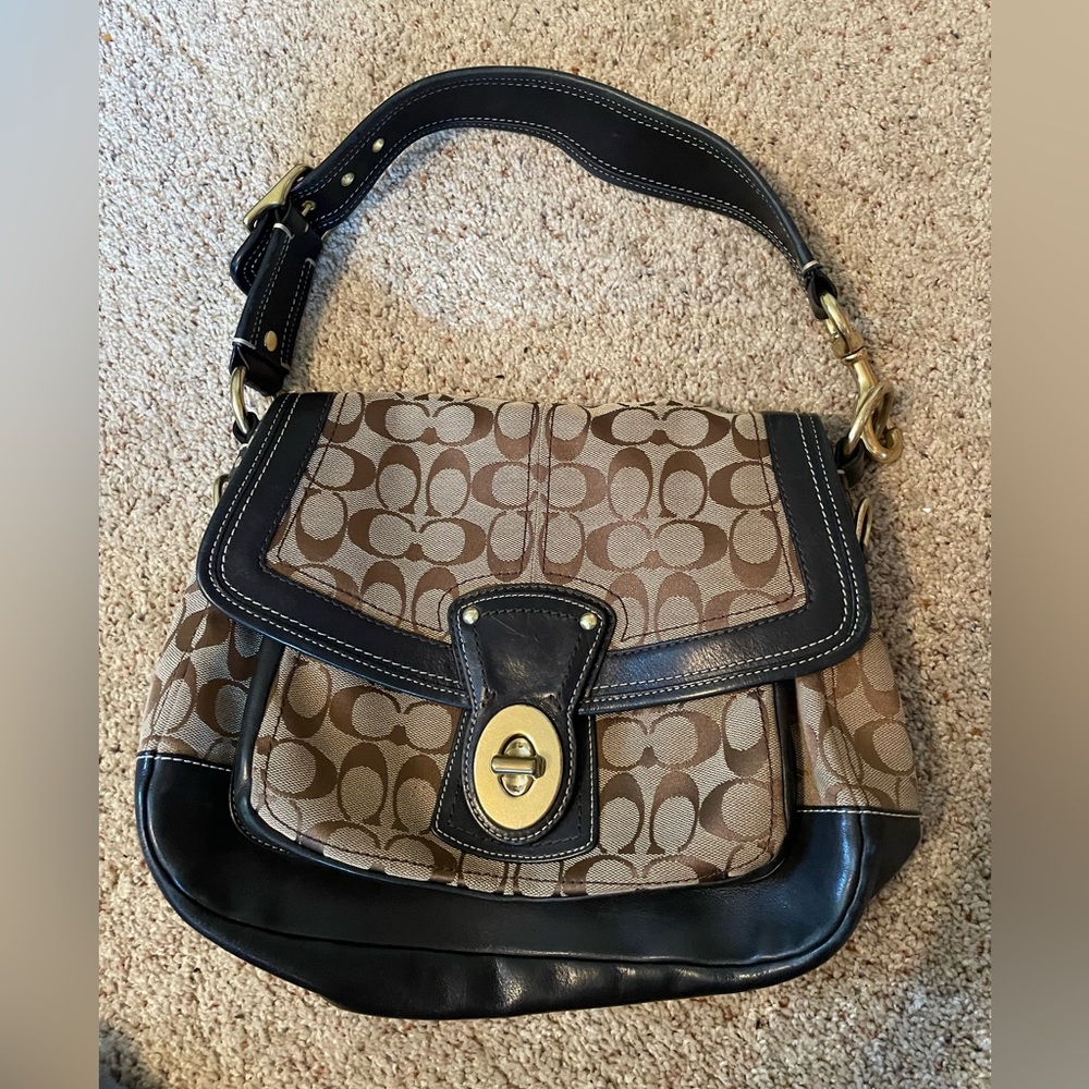 Coach Black and Brown Signature Shoulder Bag